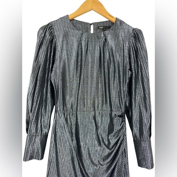 Maje Ralery Striped Metallic Mini Dress in Argent Silver EU Size 36 / US Small - Picture 7 of 16
